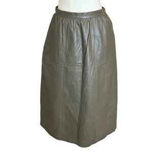 VINTAGE Leather Midi Skirt Green Fall Winter Size 8 6 4 A Line Pockets‎ Western